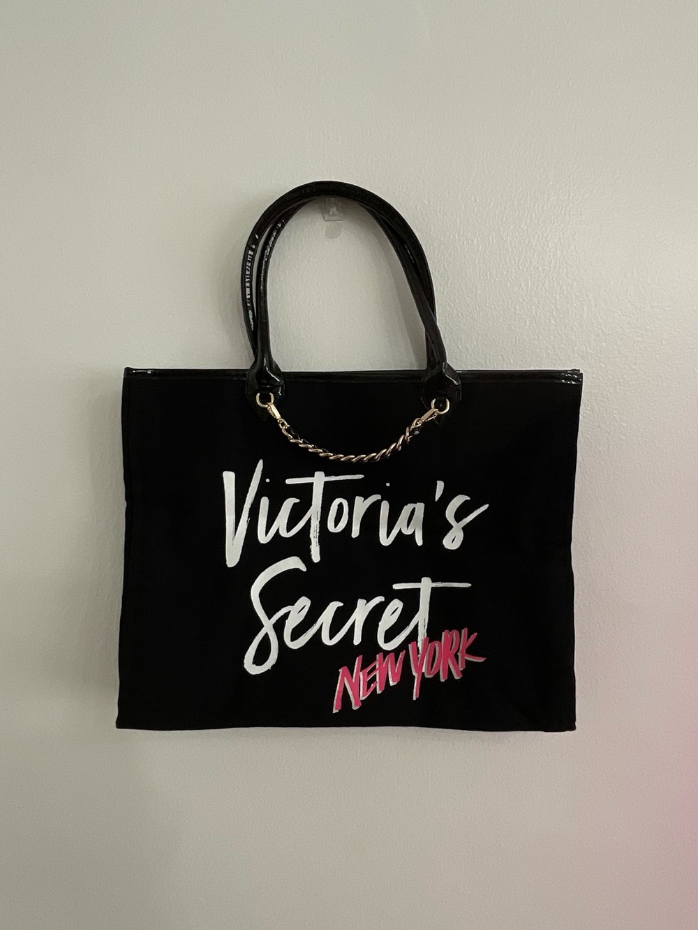 Victoria's Secret New York Black Tote with White & Pink Script